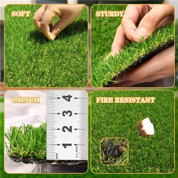 Artificial Grass Astroturf Rug 4 FT 11 in* 8 FT, Realistic Grass Mat w/ Drainage - Picture 3 of 6
